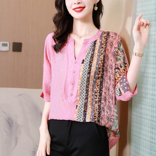 AHM  yjr1831丝麻衬衫重工烫钻上衣时尚民族风气质 商品图0