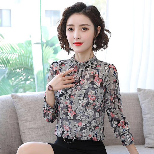 碎花雪纺衫，长袖韩版气质洋气时尚百搭修身打底TR-3576 商品图0