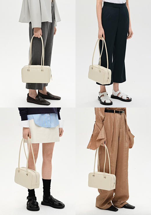 HIDEMI 牛皮波士顿两用包 可手提可腋下肩背 黑色/乳白色 商品图10