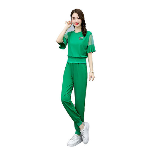 HRFS-WY88369新款时尚气质休闲圆领短袖上衣运动裤两件套 商品图6