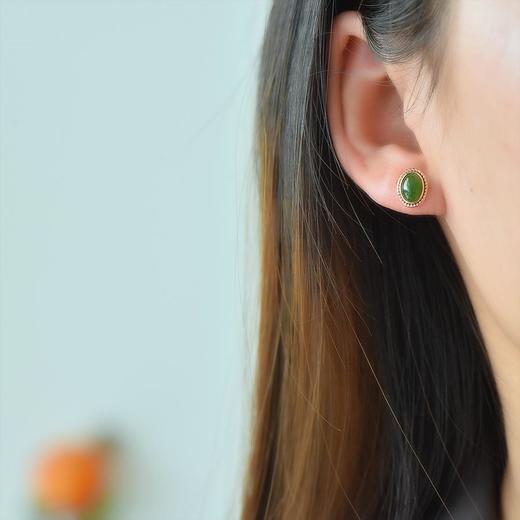 JX12170-1新款配汉服925银镀玫瑰金镶嵌和田碧玉耳钉 商品图4
