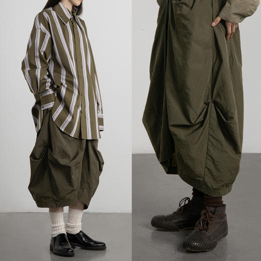 CryingCenter 山系户外军旅风 轻结构褶皱半身裙长裙 商品图3