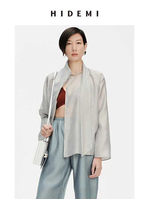 HIDEMI 轻盈风缕感雾霾蓝不对称丝巾式气质简约多穿上衣 商品图4