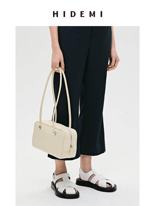 HIDEMI 牛皮手工宽编织镂空设计感厚底凉鞋皮鞋 白色/黑色 商品图13