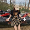 黛唯梵盐系套装女夏季时尚洋气小熊T恤+格子荷叶边半身裙炸街裙子两件套国庆清明出游 商品缩略图3