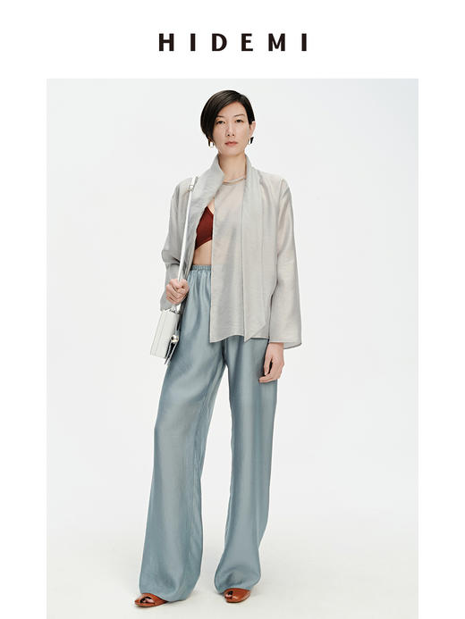 HIDEMI 轻盈风缕感雾霾蓝不对称丝巾式气质简约多穿上衣 商品图5