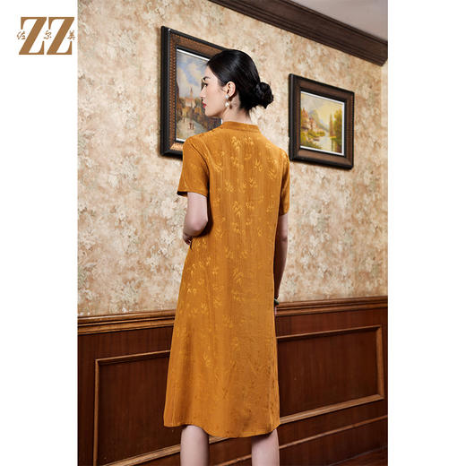 佐尔美2022夏季新款 红云纱桑蚕丝桑波缎提花连衣裙女E22LS41 商品图4
