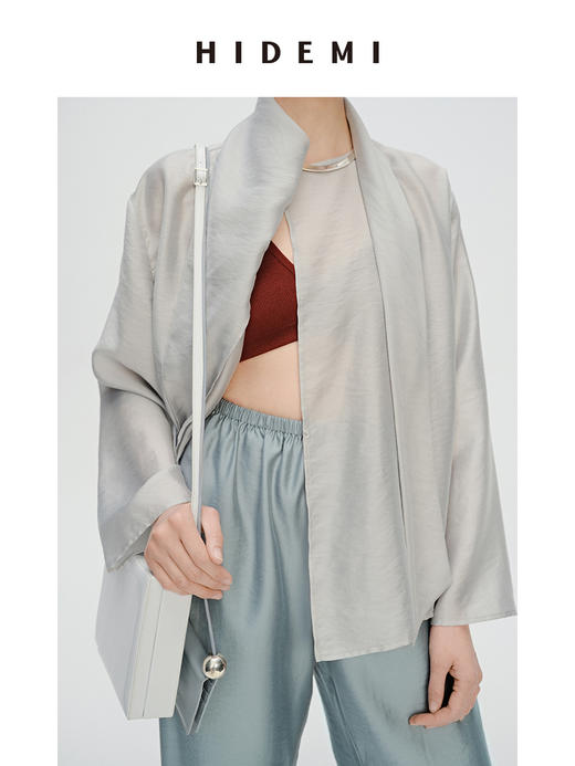 HIDEMI 轻盈风缕感雾霾蓝不对称丝巾式气质简约多穿上衣 商品图7