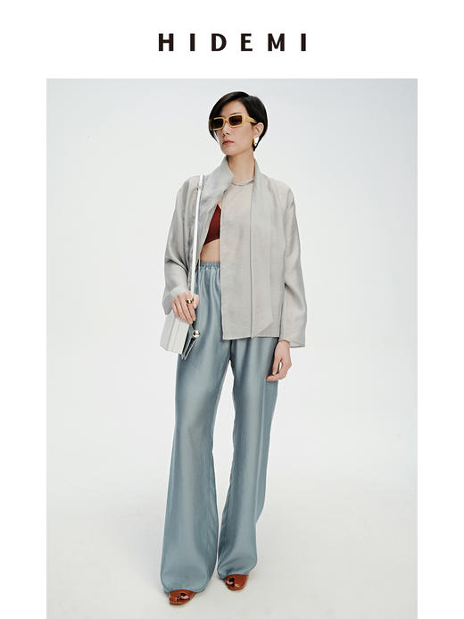 HIDEMI 轻盈风缕感雾霾蓝不对称丝巾式气质简约多穿上衣 商品图8