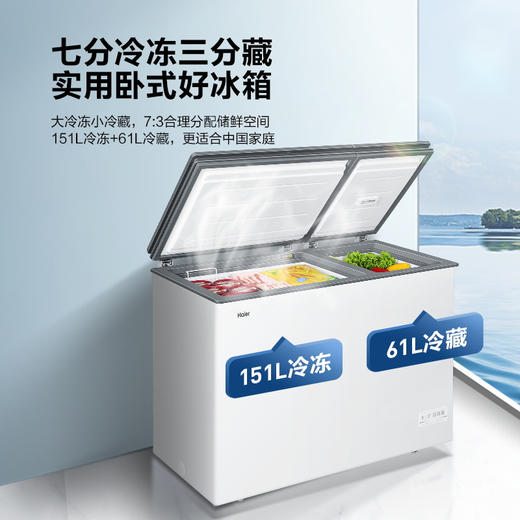 海尔212升双温冷藏冷冻柜 双温冷藏冷冻 家用商用 一级能效 节能低噪冰柜冷柜FCD-212XER 商品图1