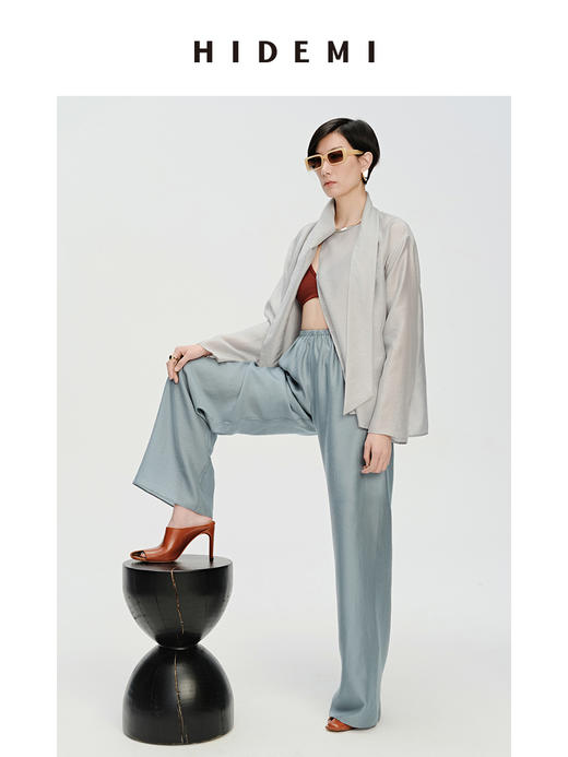 HIDEMI 轻盈风缕感雾霾蓝不对称丝巾式气质简约多穿上衣 商品图9