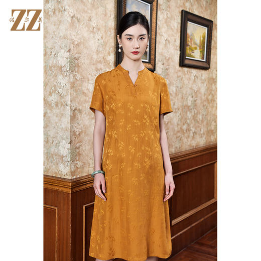 佐尔美2022夏季新款 红云纱桑蚕丝桑波缎提花连衣裙女E22LS41 商品图1