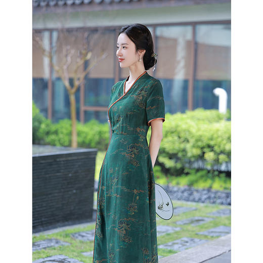 端庄古典，香云纱长款连衣裙旗袍JLM-2120 商品图2