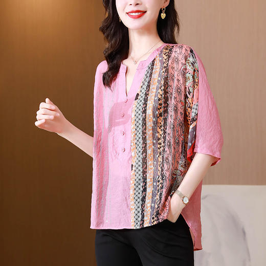 AHM  yjr1831丝麻衬衫重工烫钻上衣时尚民族风气质 商品图2