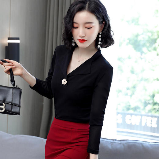 HMZY0718新款时尚气质收腰V领长袖网纱打底衫 商品图10