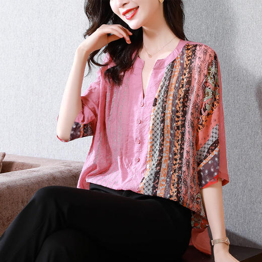 AHM  yjr1831丝麻衬衫重工烫钻上衣时尚民族风气质 商品图3