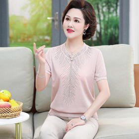 QYY-blz2208新款时尚洋气宽松圆领短袖针织T恤衫