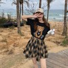 黛唯梵盐系套装女夏季时尚洋气小熊T恤+格子荷叶边半身裙炸街裙子两件套国庆清明出游 商品缩略图4