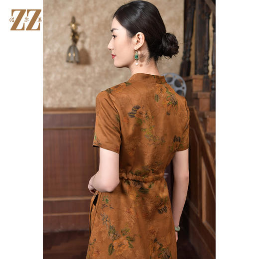 佐尔美2022夏季新款 红云纱桑蚕丝桑波缎印花连衣裙女E22LS28 商品图4