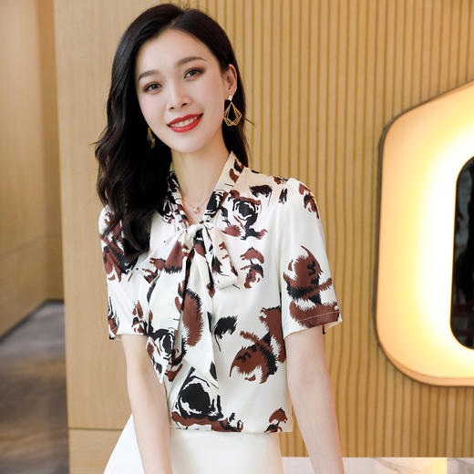 ASE-3571印花系带气质短袖女士衬衫 商品图4