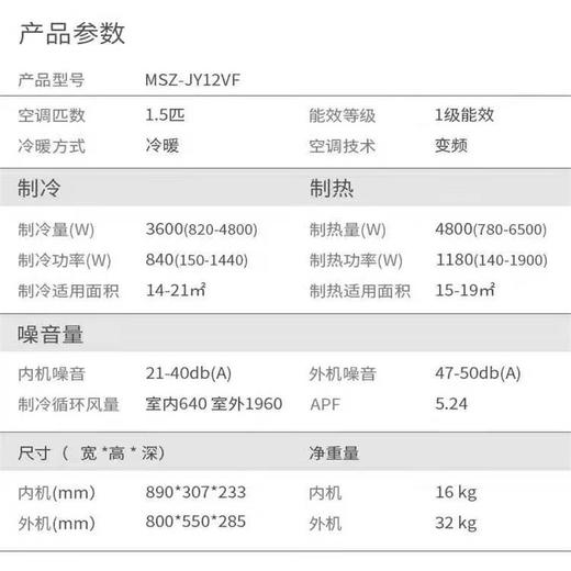 三菱电机JY系列 新品空调 适用 新1级能效 1匹 变频制暖 空调挂机 独立送风日本原装进口室内机 MSZ-JY12VF 商品图2