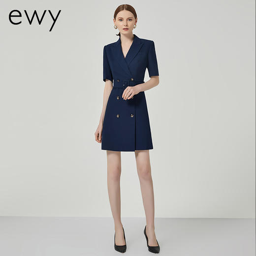 ewy夏季新款藏青色职业连衣裙女修身显瘦气质短袖西装裙工装正装 商品图2