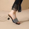 气质优雅，个性镶钻方跟高跟凉拖YSML-A122 商品缩略图5