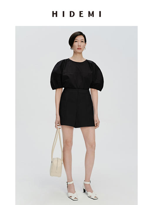 HIDEMI 简约超显瘦提臀高腰短裤 黑色/白色 商品图7