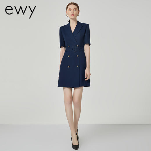 ewy夏季新款藏青色职业连衣裙女修身显瘦气质短袖西装裙工装正装 商品图1