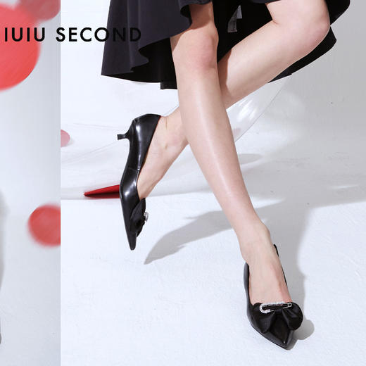 IUIU SECOND 2022年春夏新款气质格调蝴蝶结漆皮高跟鞋U22AE18131 商品图4