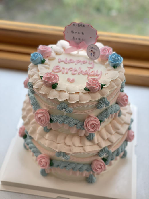 双层复古小花花奶油蛋糕 下单前请仔细阅读商品详情 商品图0
