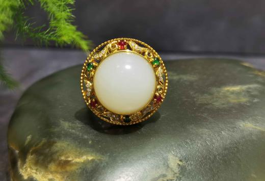 【御珠宫坊】金镶羊脂白玉戒指 商品图0