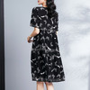 春夏新款真丝A字连衣裙黑色蝴蝶印花圆领宽松时尚气质连衣裙 CS74029 商品缩略图3