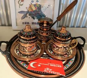 320245手工紫铜雕花珐琅彩手煮咖啡壶咖啡杯组合10cm*25cm