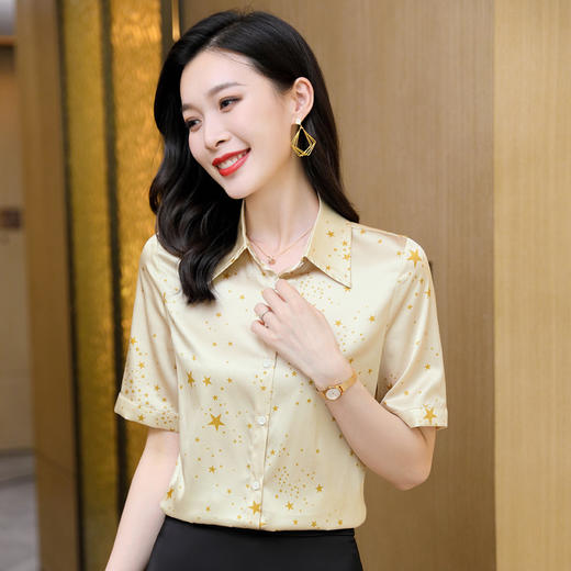 ASE-3573    立领时尚印花短袖女士衬衫 商品图0