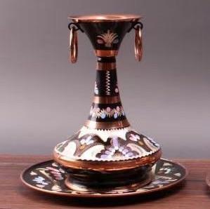 320183手工紫铜雕花珐琅彩双耳环酒壶H 13/8* 商品图0