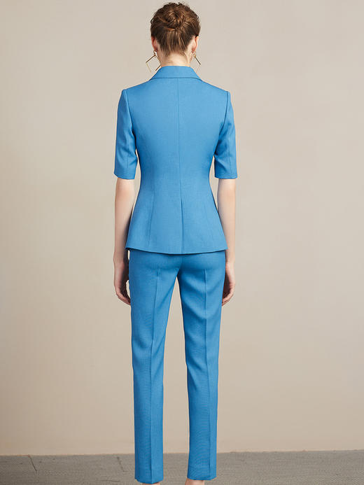 wq夏天高端气质时尚蓝西装套装女套裤职业装短袖西服商务气质正装 商品图4