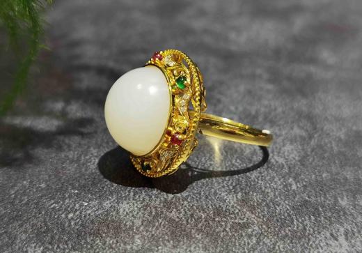 【御珠宫坊】金镶羊脂白玉戒指 商品图1