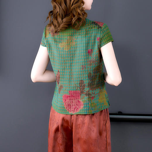 休闲文艺，绢纺仿真丝香云纱中式短袖T恤打底上衣KQL-9202 商品图5