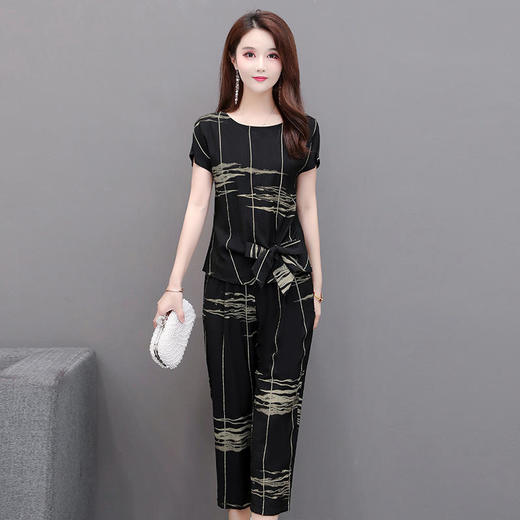 YWE QMW22C28时尚两件套装气质印花雪纺衫七分裤 商品图5