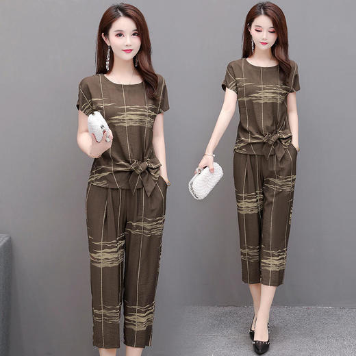 YWE QMW22C28时尚两件套装气质印花雪纺衫七分裤 商品图0