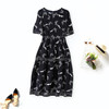 春夏新款真丝A字连衣裙黑色蝴蝶印花圆领宽松时尚气质连衣裙 CS74029 商品缩略图4