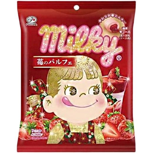 日本进口fujiya不二家牛奶糖限定草莓酱夹心软糖15颗零食 商品图0