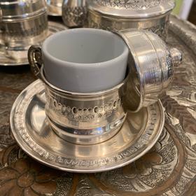 320685手工铜镀银咖啡杯碟套*