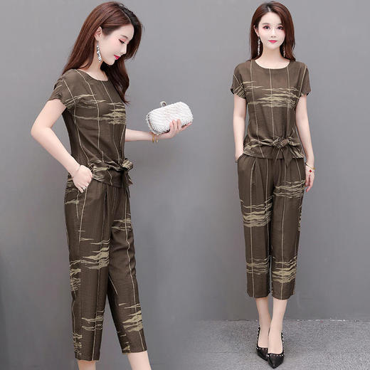 YWE QMW22C28时尚两件套装气质印花雪纺衫七分裤 商品图1