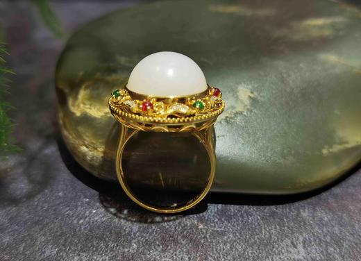 【御珠宫坊】金镶羊脂白玉戒指 商品图4