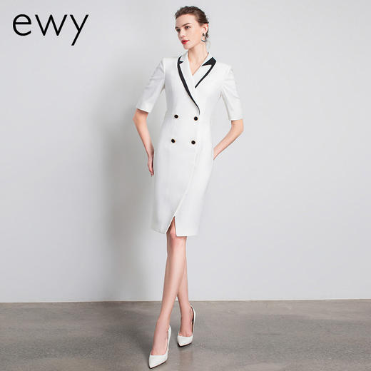 Ewy夏季新款时尚高端法式白色总裁正装白领连衣裙女士ol风 商品图0
