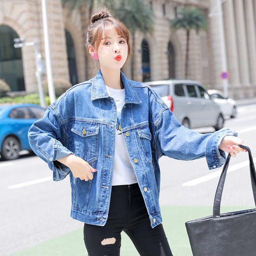 YLFS-PPP新款韩版时尚气质宽松翻领长袖短款牛仔外套 商品图1