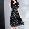 春夏新款真丝A字连衣裙黑色蝴蝶印花圆领宽松时尚气质连衣裙 CS74029 商品缩略图2