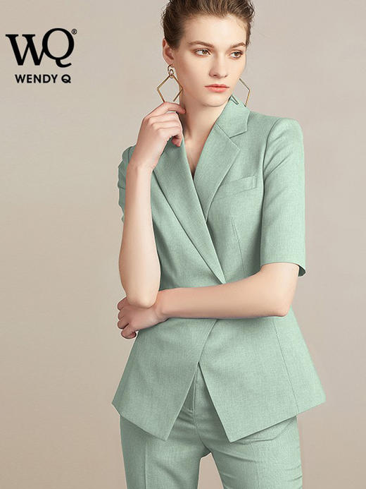 wq夏天高端气质时尚蓝西装套装女套裤职业装短袖西服商务气质正装 商品图2
